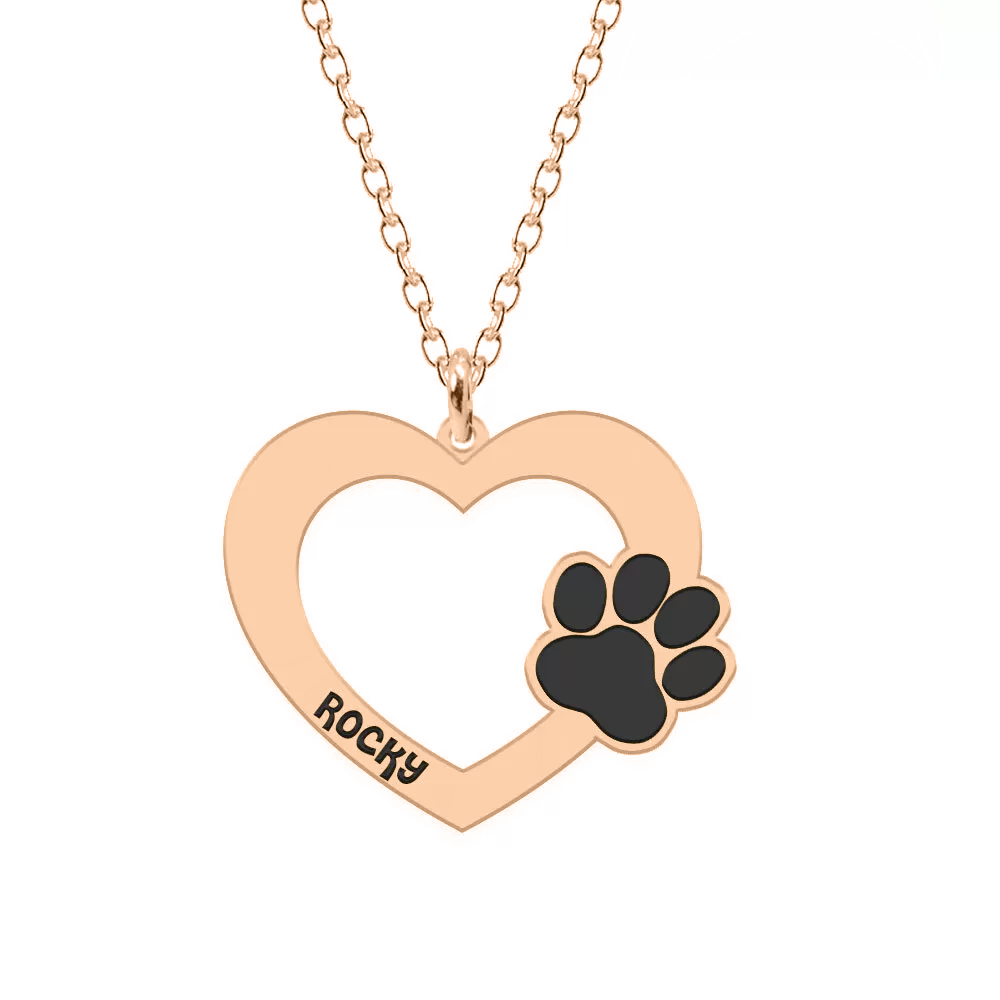 Paw Lover - Colier personalizat cu inimioara si labuta din argint placat cu aur roz